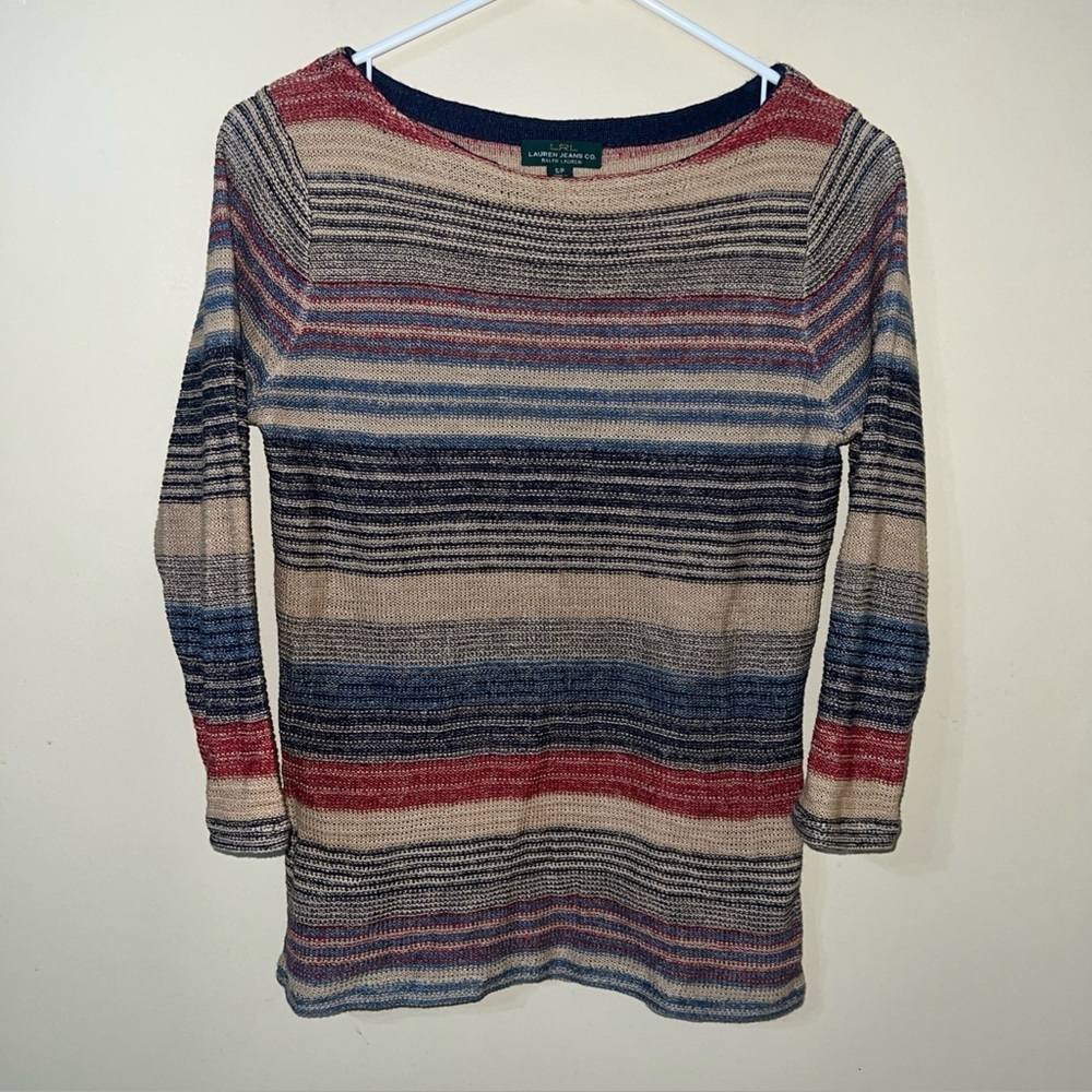 Ralph Lauren Striped Linen-Cotton Sweater Top Small